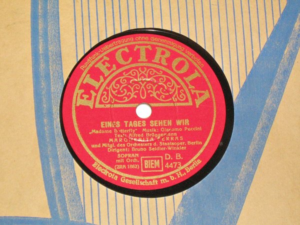 Schellackplatte Electrola von 1936 ~ Margherita Perras ~ Puccini + Verdi