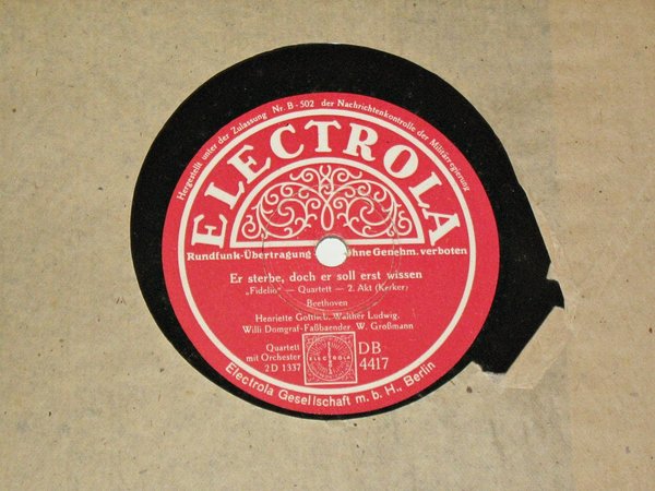 Schellackplatte Electrola von 1932 ~ Henriette Gottlieb ~ Beethoven - Fidelio