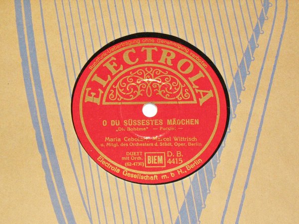 Schellackplatte Electrola um 1940 ~ Maria Cebotari ~ Puccini - Die Bohème