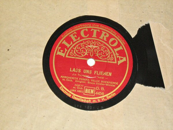 Schellackplatte Electrola um 1935 ~ Perras + Roswaenge ~ Verdi - La Traviata
