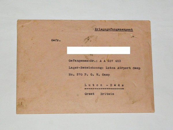 Kriegsgefangenenpost-Briefumschlag mit Scherenschnitt