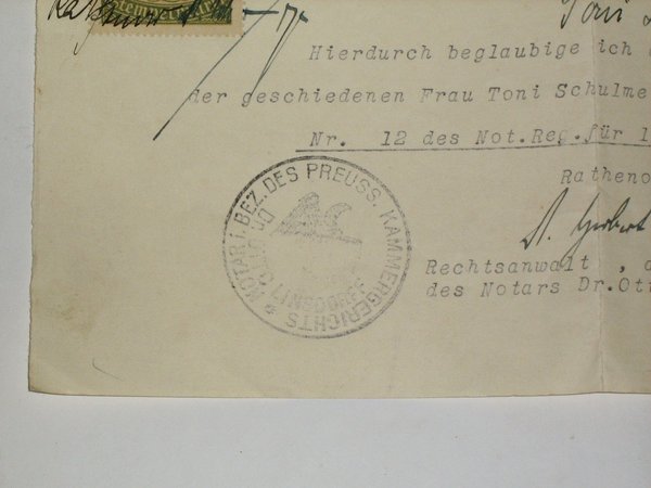 notariell beglaubigter Schuldschein von 1933