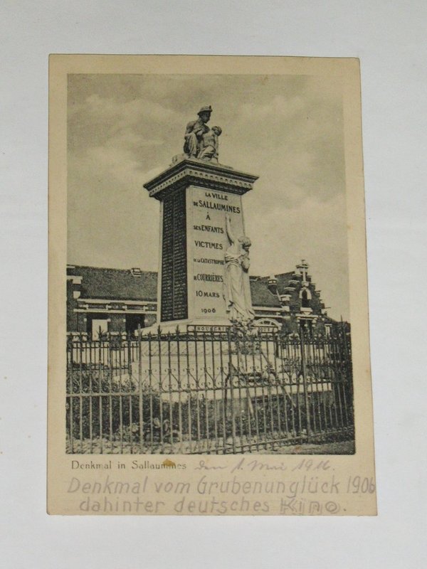 Feldpostkarte Denkmal in Sallaumines ~ 1916