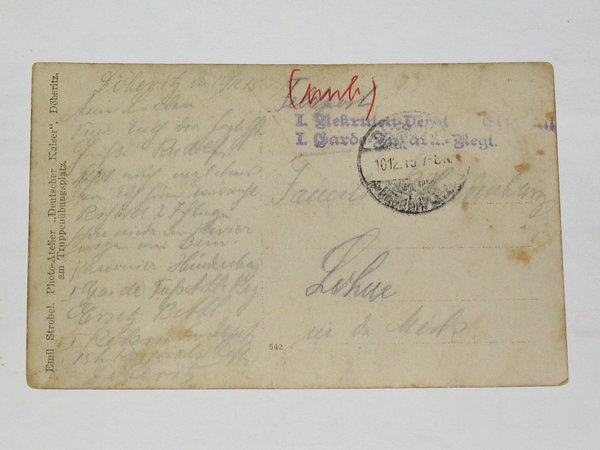 Feldpostkarte "Rekruten und Ausbilder des 1. Garde-Fußartillerie-Regiments" ~ 1915