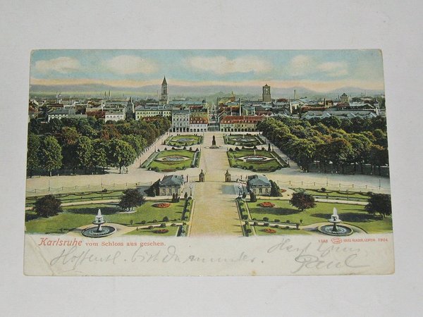 Ansichtskarte Karlsruhe - vom Schloss aus gesehen ~ gel. 1908