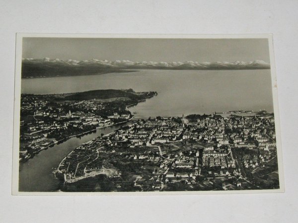 Ansichtskarte Konstanz - Gesamtansicht mit Rheinausfluß ~ gel. 1939