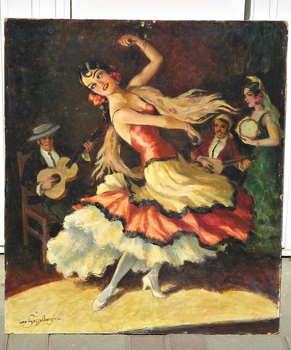 Ölbild "Flamenco-Tänzerin" um 1960 ~ signiert van Hasselberghe