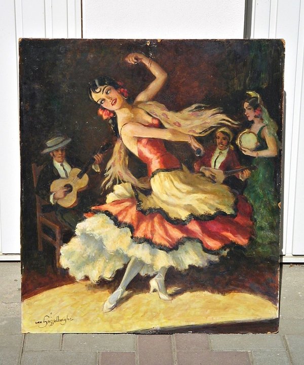 Ölbild "Flamenco-Tänzerin" um 1960 ~ signiert van Hasselberghe