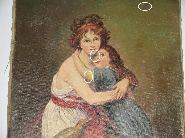 Ölbild auf Leinwand "Mutter mit Tochter" ~ sign. Ella Schelek