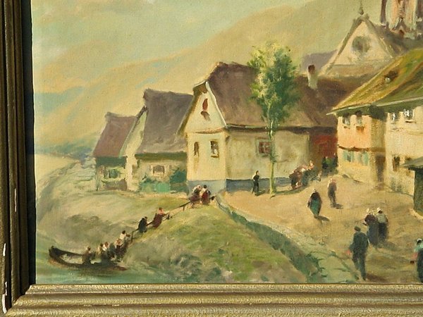 gerahmtes Ölbild auf Leinwand "Dürnstein / Wachau" ~ sign. Otto Hunte