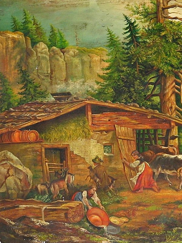 Ölbild auf Leinwand "Tiroler Szene" vor 1900