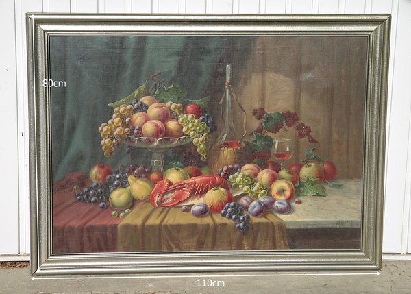 gerahmtes Ölbild auf Leinwand "Obststilleben" ~ sign. Thiele