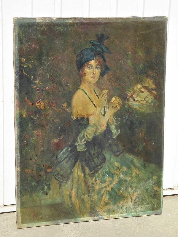 Ölbild auf Leinwand "Dame in Abendgarderobe" um 1920