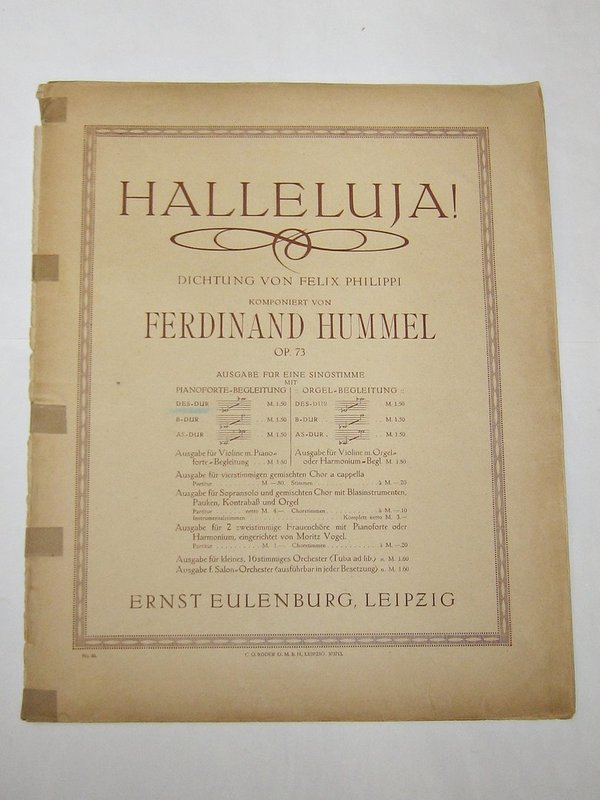 Halleluja! von Ferdinand Hummel ~ Notenheft von 1902