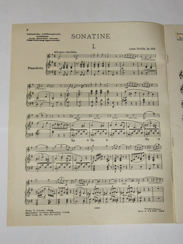 Sonatine von Antonin Dvořák ~ um 1925