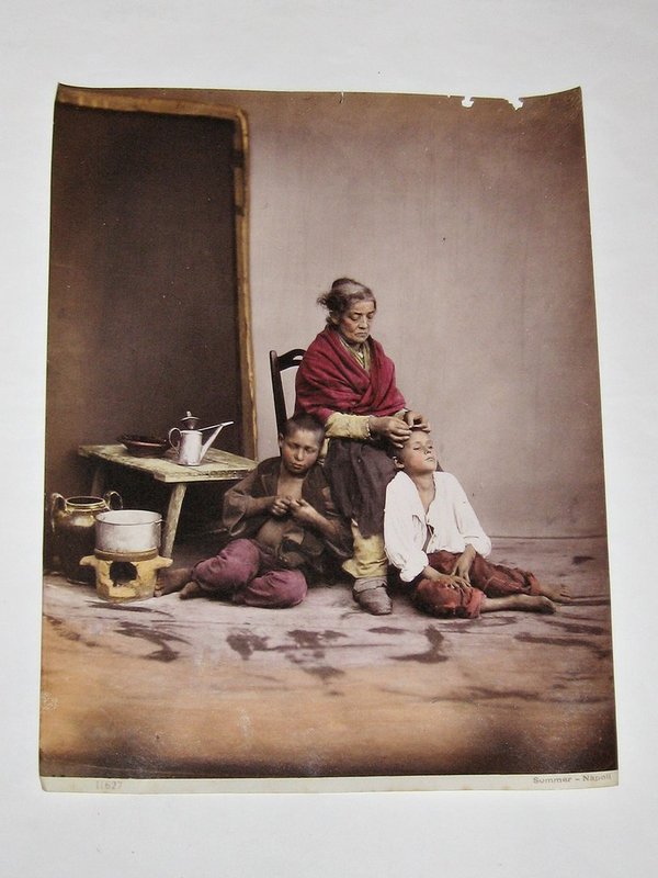 coloriertes Großfoto "Neapel - Arme Leute" um 1890