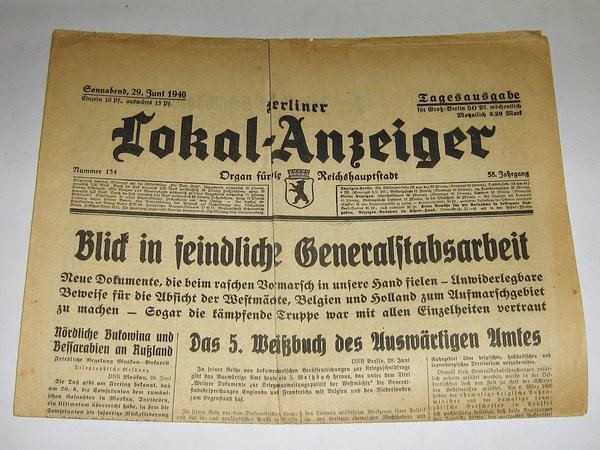 Berliner Lokal-Anzeiger Nr. 154 vom 29. Juni 1940 + Bonus