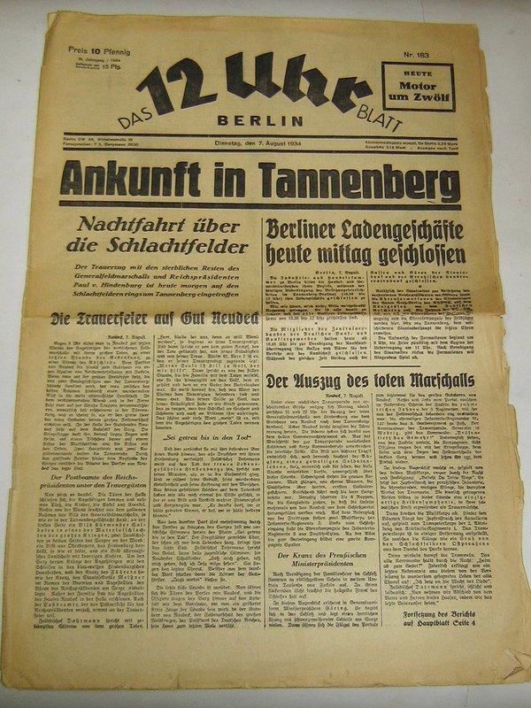 Das 12 Uhr Blatt Berlin Nr. 183 vom 7. August 1934