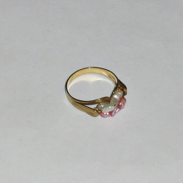 Damen-Ring mit Perlen, rosa und weiß ~ 333er Gold ~ RG 54
